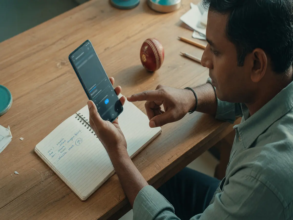 Downloading a verified mobile app onto an unbranded smartphone at a wooden table