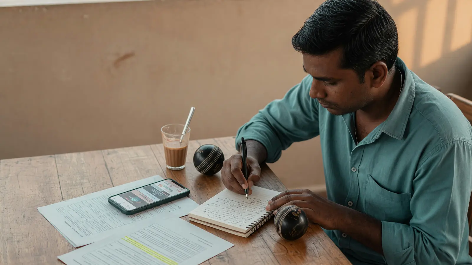 Two adult spectators reviewing handwritten strategy notes
