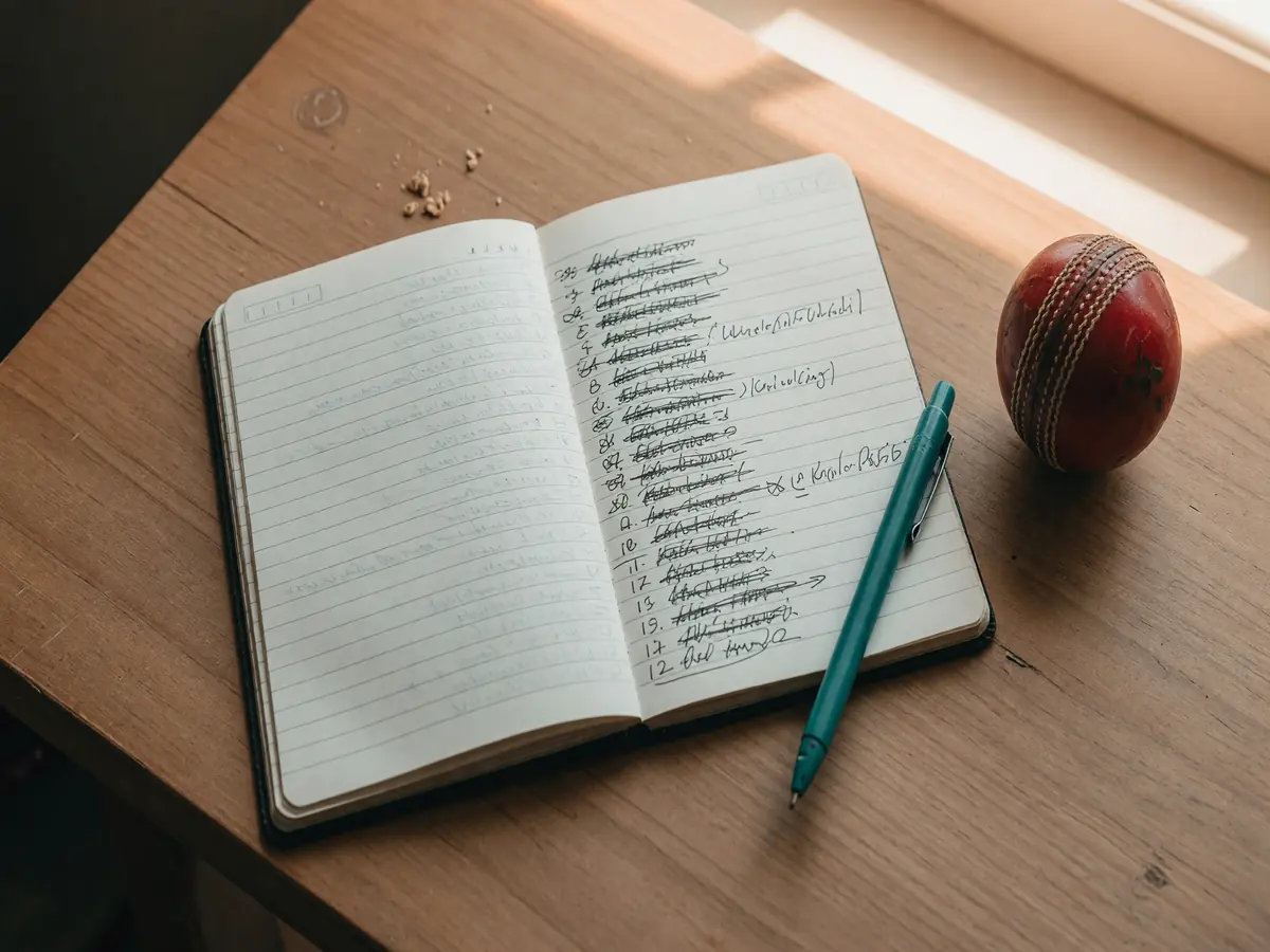 Reading a printed terms page before sharing a referral at a wooden table